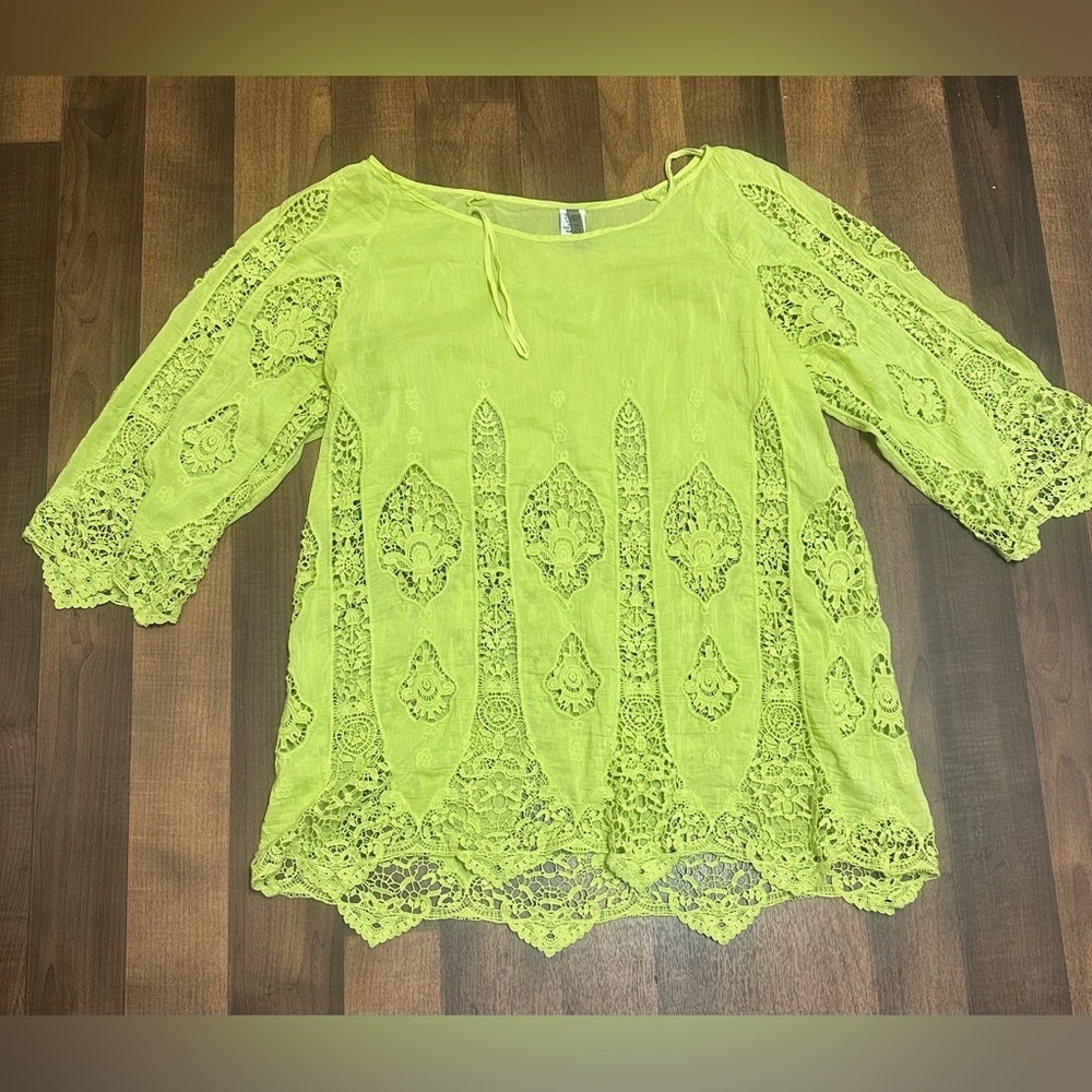 XCVI Yellow Green Boxy Embellished Blouse - Picture 7 of 10